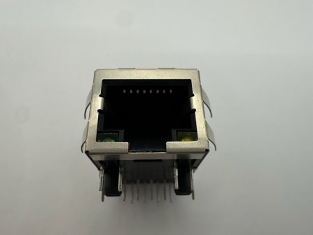 10 / 100 / 1000 Basis Modular Jack mit Transformator, abgeschirmt mit LED: Grün / Gelb (Vorderansicht)