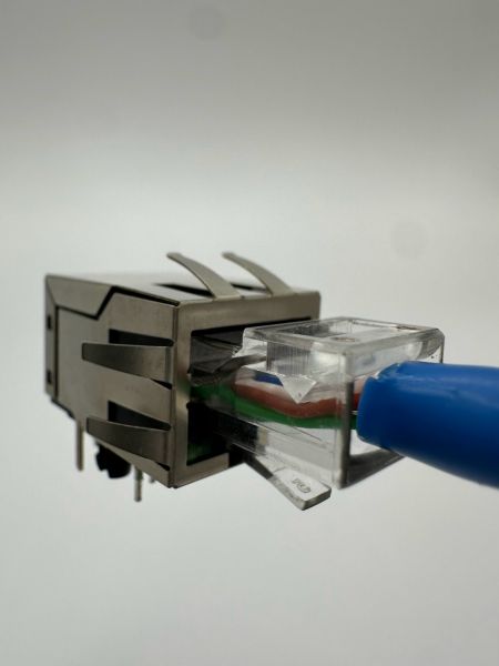 10 / 100 / 1000 Basis Modular Jack mit Transformator, abgeschirmt mit LED: Grün / Gelb (Mit Kabelansicht)