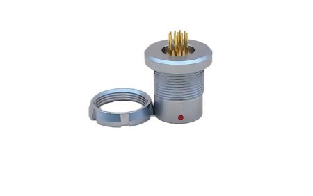 Conector Fêmea de Montagem Traseira Auto-Travante Push-Pull de 14 Núcleos (Montagem em PCB)(Vista lateral)