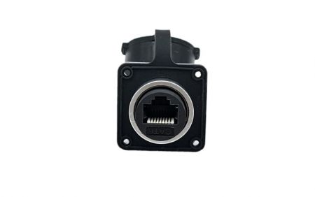 Металлический водонепроницаемый разъем RJ45 с фланцевым креплением типа "Push-Pull" (вид сзади)