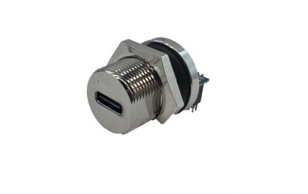 M16 USB 3.1 Gen 2 Typ-C Steckdose, Frontverriegelter gebogener Nadelstecker, Dip-Typ (Vorderansicht)