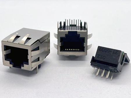 10 / 100 Base RJ45 Modular Jack with Transformer Shielded with EMI Tabs - 10 / 100 Base RJ45 Modular Jack with Transformer Shielded with EMI Tabs