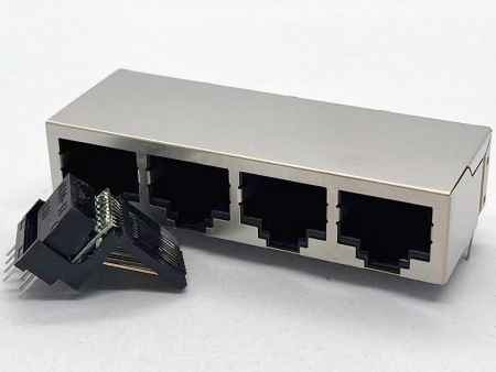 10 / 100 Base 4 Puertos RJ45 Modular Jack Transformador Blindado - 10 / 100 Base 4 Puertos RJ45 Modular Jack Transformador Blindado