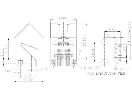 Conector Modular 8P8C Ángulo de 45 Grados / Jack No Blindado
