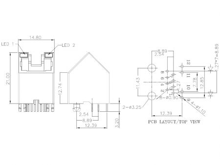 Connecteur RJ45 angle 45 degrés non blindé avec LED