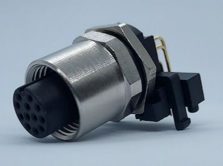 M12曲針オスピンソケット 12コアAコードPCBマウント - M12-Curved-Needle-Female-Pin-Socket-12-core-A-code-PCB-Mount