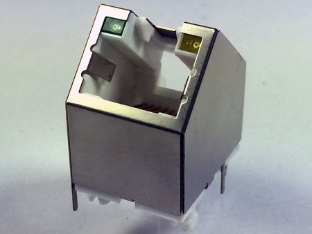 45度角RJ45コネクタ/ジャック メタルシールドLED付き - RJ45 45度ジャック RJ45コネクタ LED付き
