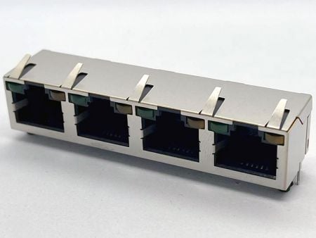 Conector RJ45 de 4 puertos con LED delgado para eficiencia en el centro de datos - Conector RJ45 de 4 puertos con LED delgado para eficiencia en el centro de datos