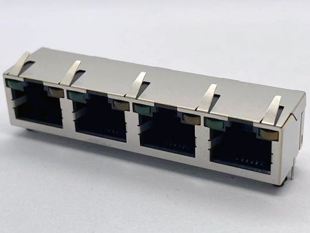 Very Low Profile 4-ports Up-latch LED RJ45 Jack - Very Low Profile 4-ports Up-latch LED RJ45 Jack