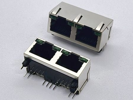 Connecteur de carte de circuit imprimé à LED à 2 ports, compact, pour infrastructure de télécommunications - Connecteur de carte de circuit imprimé à LED à 2 ports, compact, pour infrastructure de télécommunications