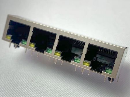 Conector RJ45 compacto de 4 puertos con LED para integración en medidores inteligentes