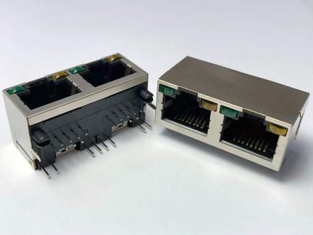Conector RJ45 LED compacto de 2 puertos para hardware de red - Conector RJ45 LED compacto de 2 puertos para hardware de red
