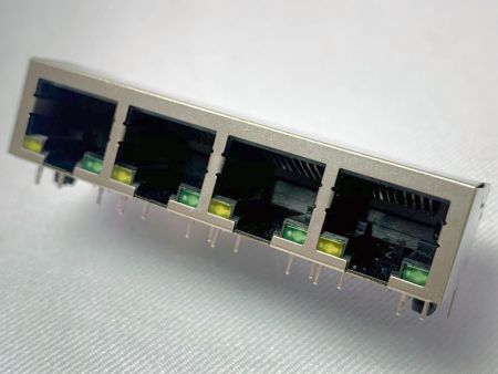 Giga Base 4포트 모듈러 잭 쉴드형 변압기 LED: 녹색 / 노랑 - Giga Base 4포트 모듈러 잭 쉴드형 변압기 LED: 녹색 / 노랑