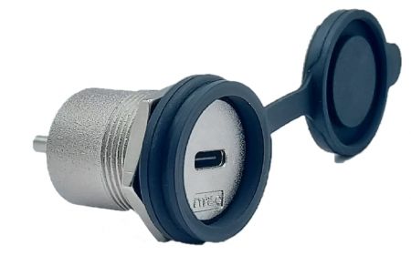 Conector Fêmea para Fêmea Tipo C 3.2 à Prova d'Água Tipo de Trava Traseira M22 (Vista frontal)