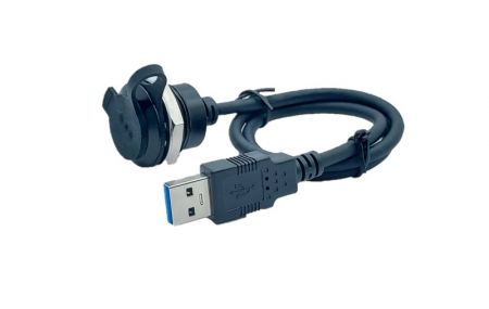 Rear Screw Locking USB 3.0 Female to Male Connector with Cable, L=700mm(Side view)
