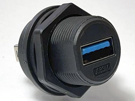 Acoplador impermeable con rosca USB 3.0 con tapa - Acoplador impermeable con bloqueo de tornillo USB 3.0 con tapa