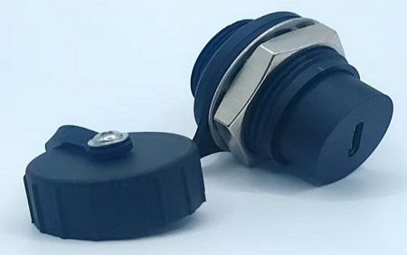 Soquete Acoplador Tipo-C à Prova d'Água de Metal Rosqueado (Vista Traseira)