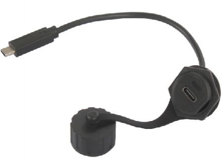 Gewinde USB 4.0 wasserdichte Kabeldurchführung Typ C männlich zu weiblich mit Kappe, L=150mm - Gewinde-USB-4.0-Wasserdichte-Kabeldurchführung-Typ-C-Männlich-zu-Weiblich-mit-Kappe,-L=150mm