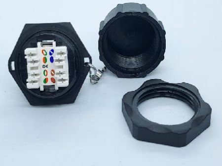 Prise RJ45 Keystone Cat6A étanche à vis (vue de face)