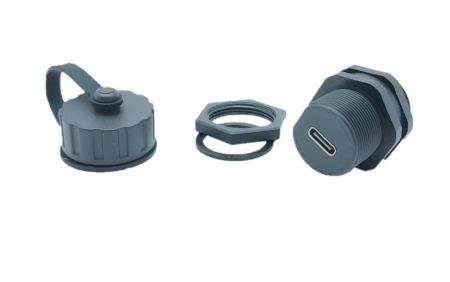 Thread Waterproof USB Type-C Coupler With Cap(Front view)