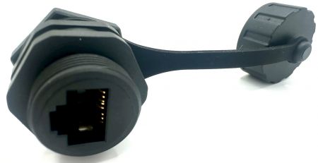 Acoplador RJ45 Cat5e a prueba de agua con tapa (vista frontal)