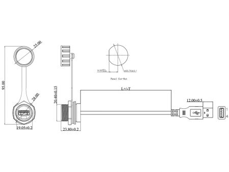 Schraubverschluss Wasserdichter USB 2.0 mit Stecker
