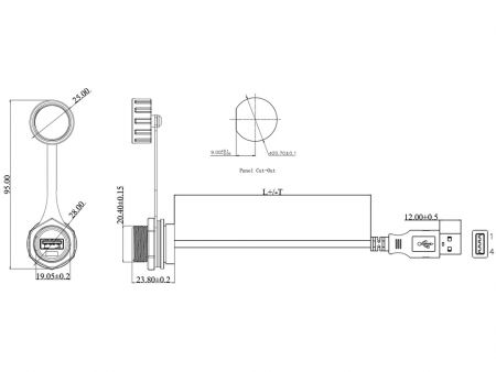 Enchufe USB 2.0 Impermeable con Bloqueo de Tornillo