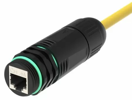 Водонепроницаемый соединитель Cat6A RJ45 с боковой сборкой кабеля - Waterproof-Cat6A-RJ45-Coupler-with-Cable-Side-Assembly