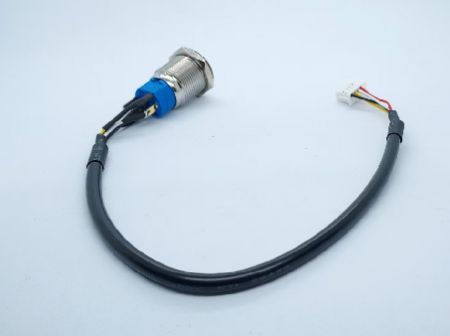 Harnais de câbles 2*5P À interrupteur à bouton-poussoir étanche IP67 OD:3,5 mm L=250 mm (Vue arrière)