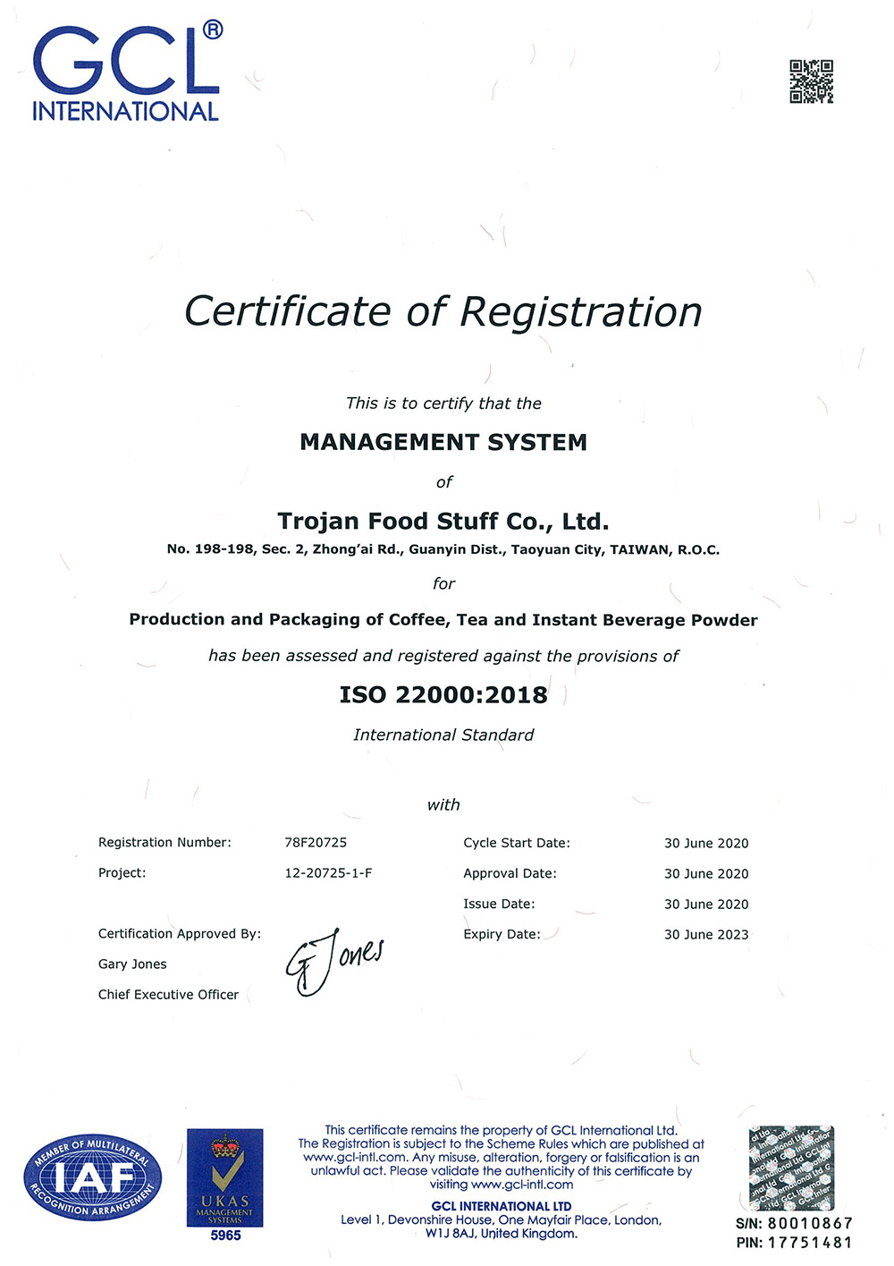 TROJAN erwarb 2019 die ISO-22000-Zertifizierung