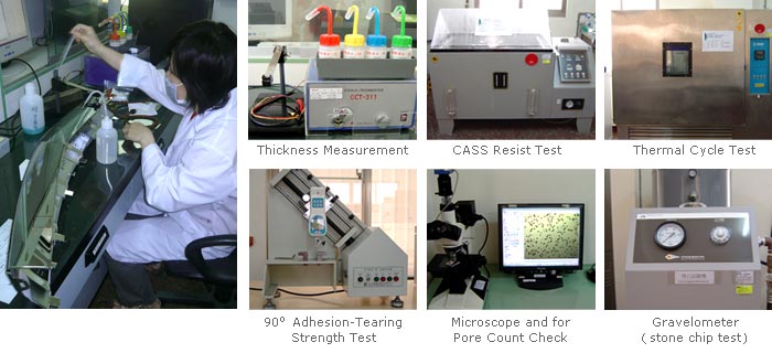 Cromium-plating op ABS-kunststof - Diktemeting, CASS Resist-test, thermische cyclustest, 90°-hecht-scheursterktetest, microscoop en controle voor het aantal poriën