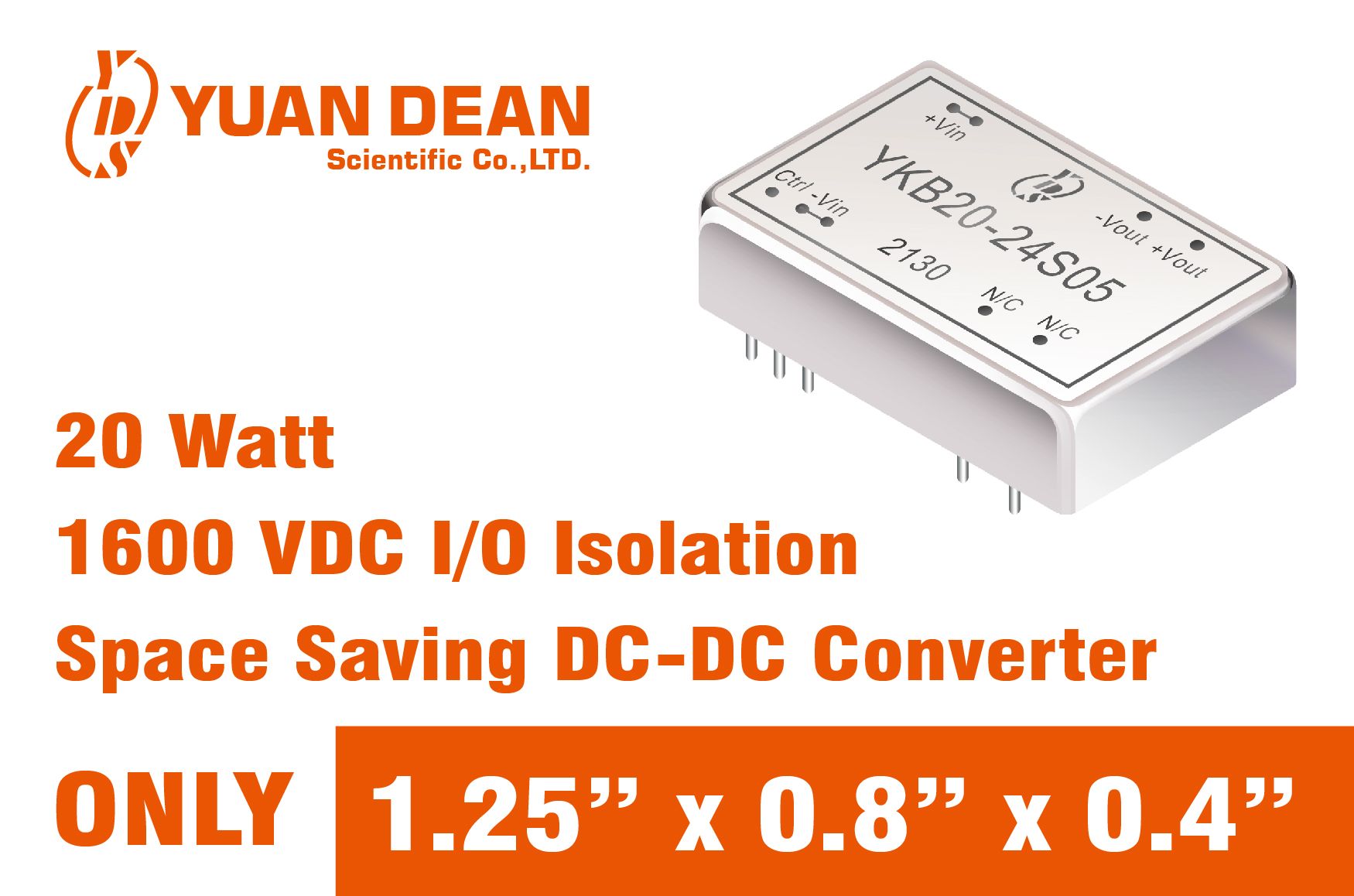 Conversor DC/DC de tamanho compacto de 20 watts