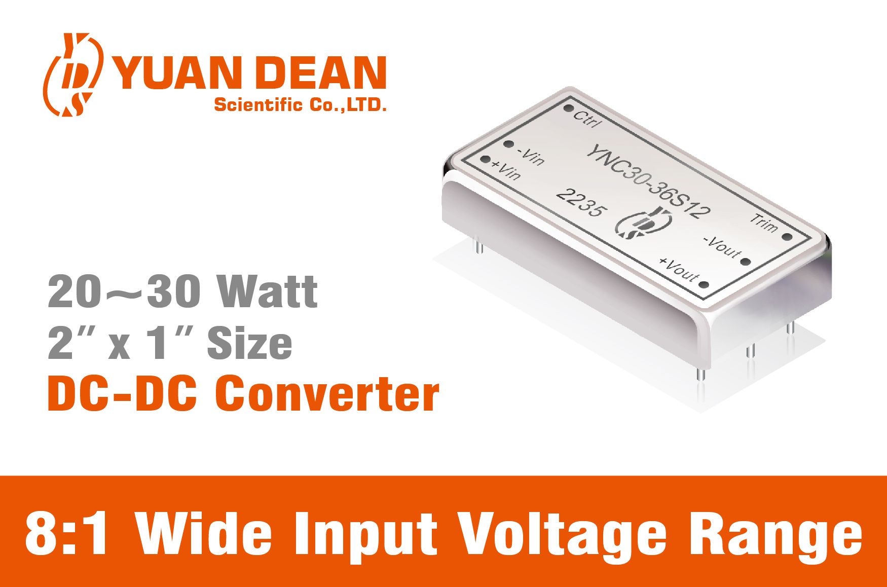 Постійний конвертер DC-DC з широким діапазоном вхідної напруги 8:1 на 20-30 Вт