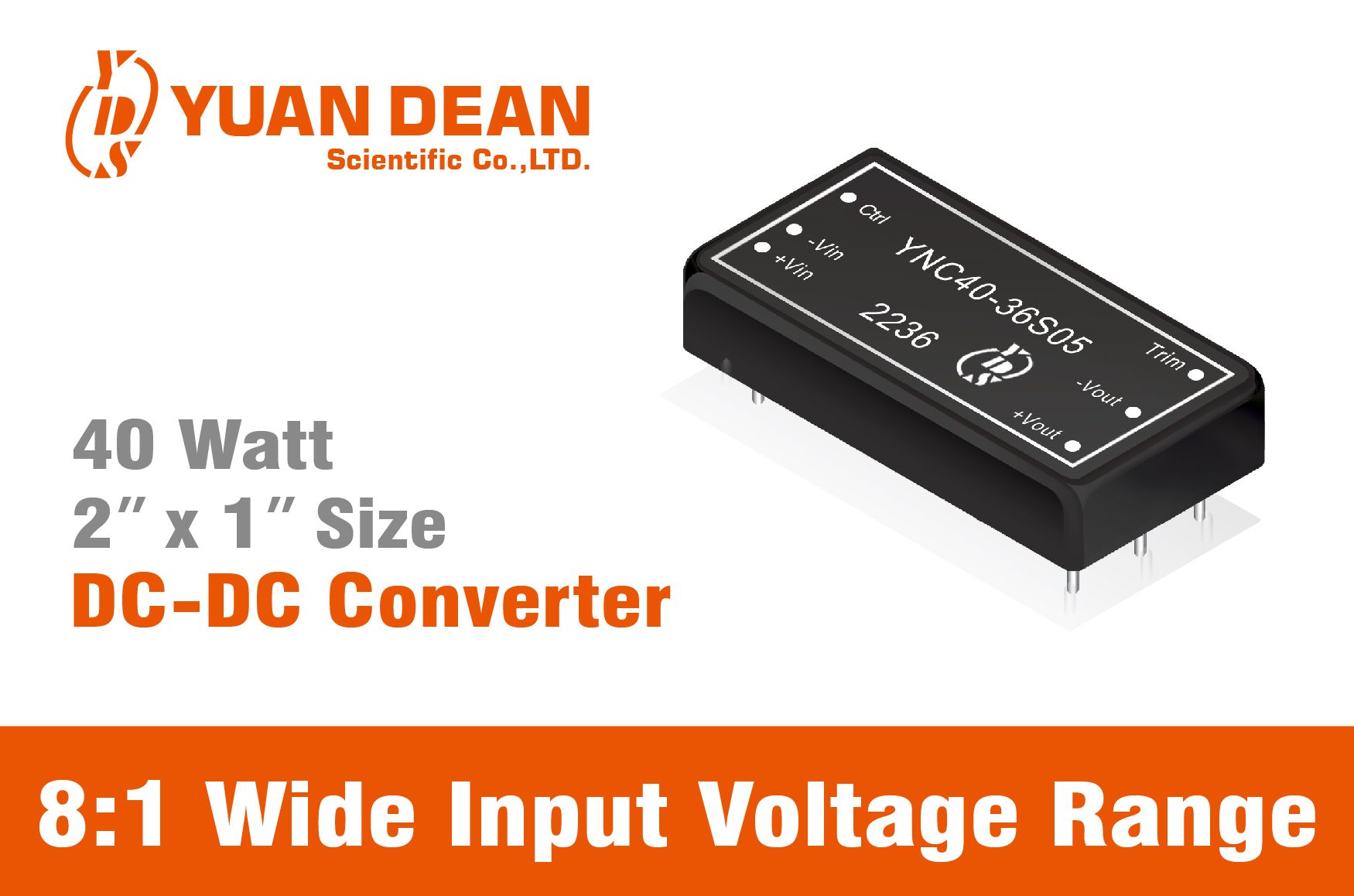 Conversor de energia DC-DC de 40W com ampla faixa de tensão de entrada 8:1