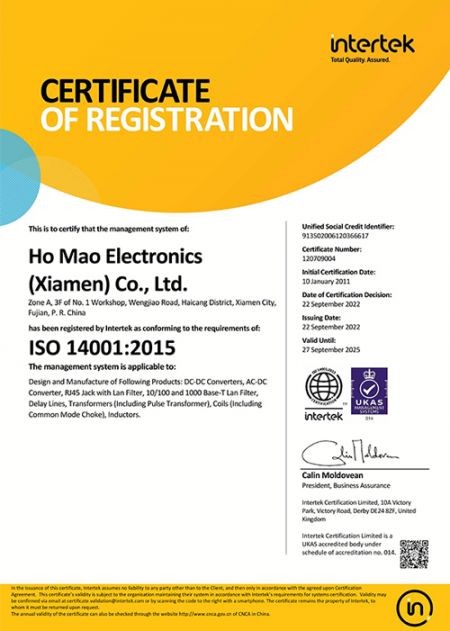 Sijil ISO 14001:2015 (Homao)