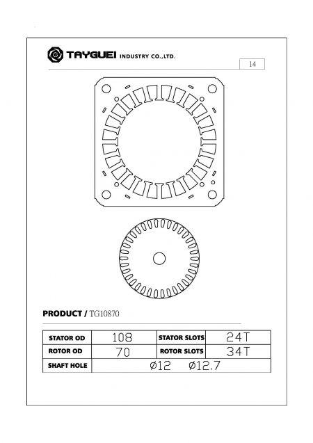 Estator OD 108 mm y ID 70 mm. Para motor de 4 polos.