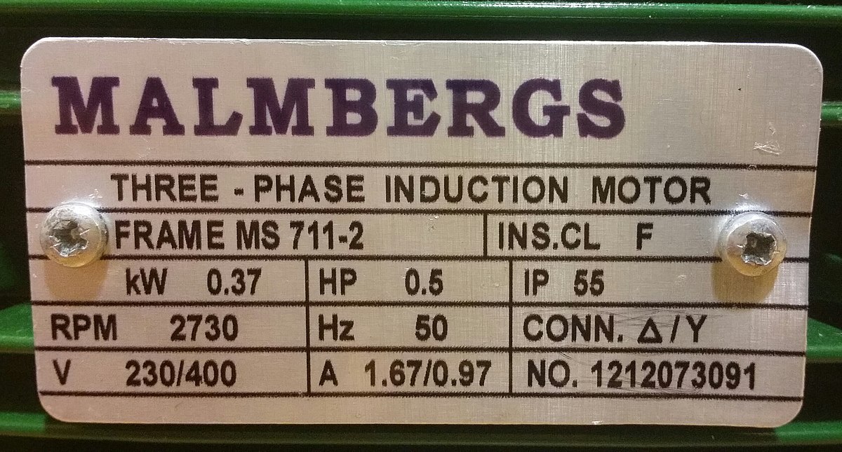 Name plate of motor provides all the related information of motor efficiency.