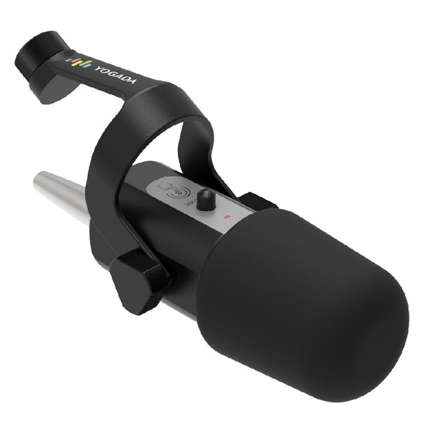 Dynamisches Mikrofon mit XLR- und USB-C-Dualausgängen für vielseitige Verwendung. - Mikrofonansicht mit berührbarer STUMM-Taste.