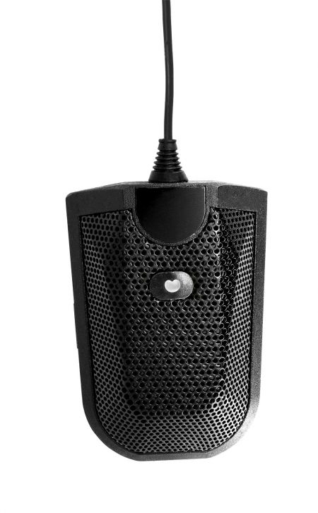 Micrófono de límite con carcasa de metal y rejilla de malla ideal para reuniones, conferencias y llamadas.