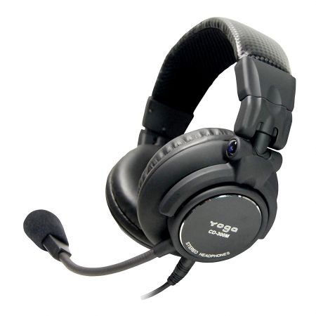 Over-the-ear stereo headset with a dynamic boom microphone and closed-back design. - Quality Stereo Headsets.
