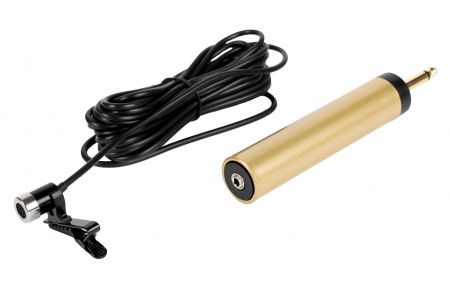 Highly sensitive condenser tie-clip microphone with wide frequency response.