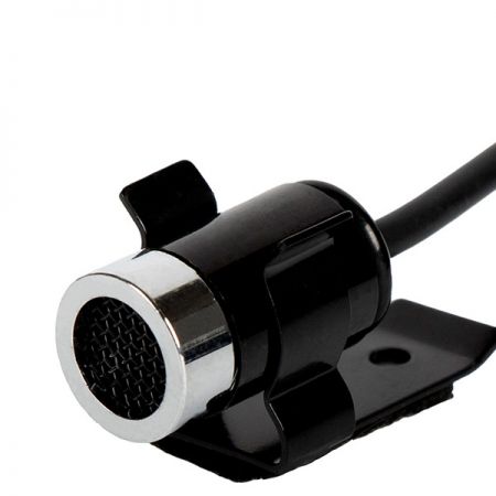 A vehicle microphone featuring a clip for easy mounting.