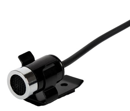 A car and truck-friendly lavalier microphone with anti-RF interference, standable clip, and 3.5mm mono plug.