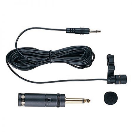 A back electret condenser microphone featuring an ON-OFF switch integrated into the battery pack