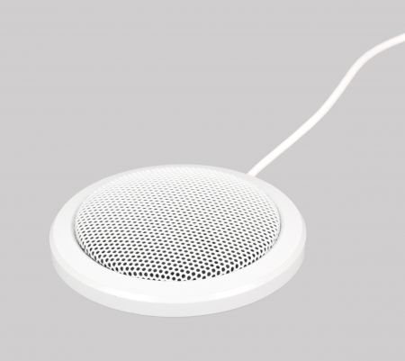 El micrófono de límite de alta relación S/N está disponible en color blanco y cuenta con un cable incorporado para una fácil conectividad.