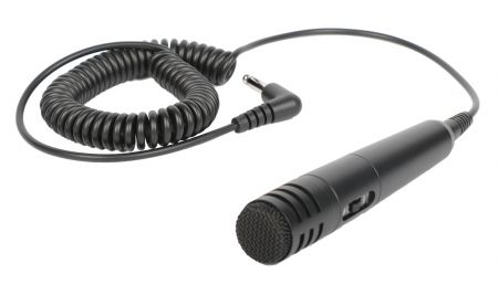 Micrófono dinámico de mano para PA con cable en espiral.