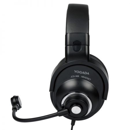 The side view of the headset features a rotating shaft, supporting the gooseneck microphone for angle adjustment