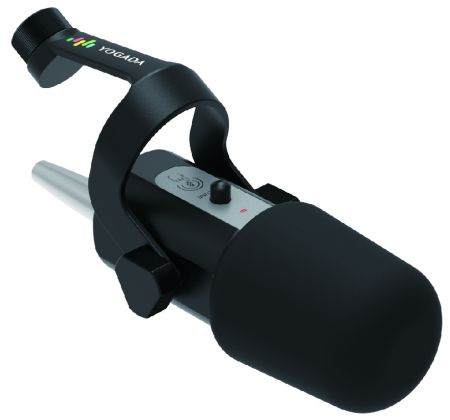 Micrófono dinámico con salidas duales en XLR y USB tipo C. - Aspecto del micrófono con botón táctil de SILENCIO