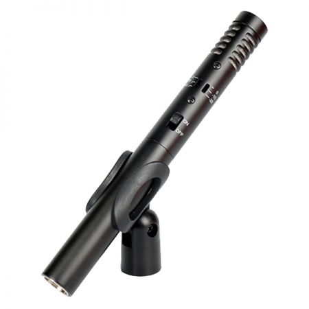 The aluminum shotgun microphone offers robust and durable quality.