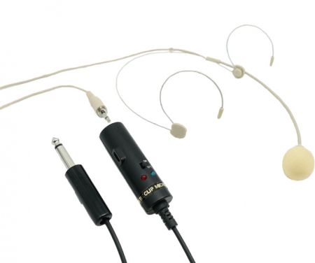 Paquete de energía USB recargable con un micrófono de diadema de doble oído. - Micrófono de diadema de doble oído con paquete de energía recargable.